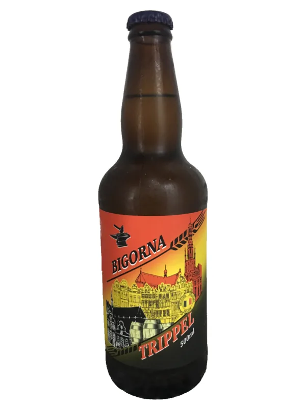 Garrafa da cerveja Bigorna Trippel, rótulo vermelho